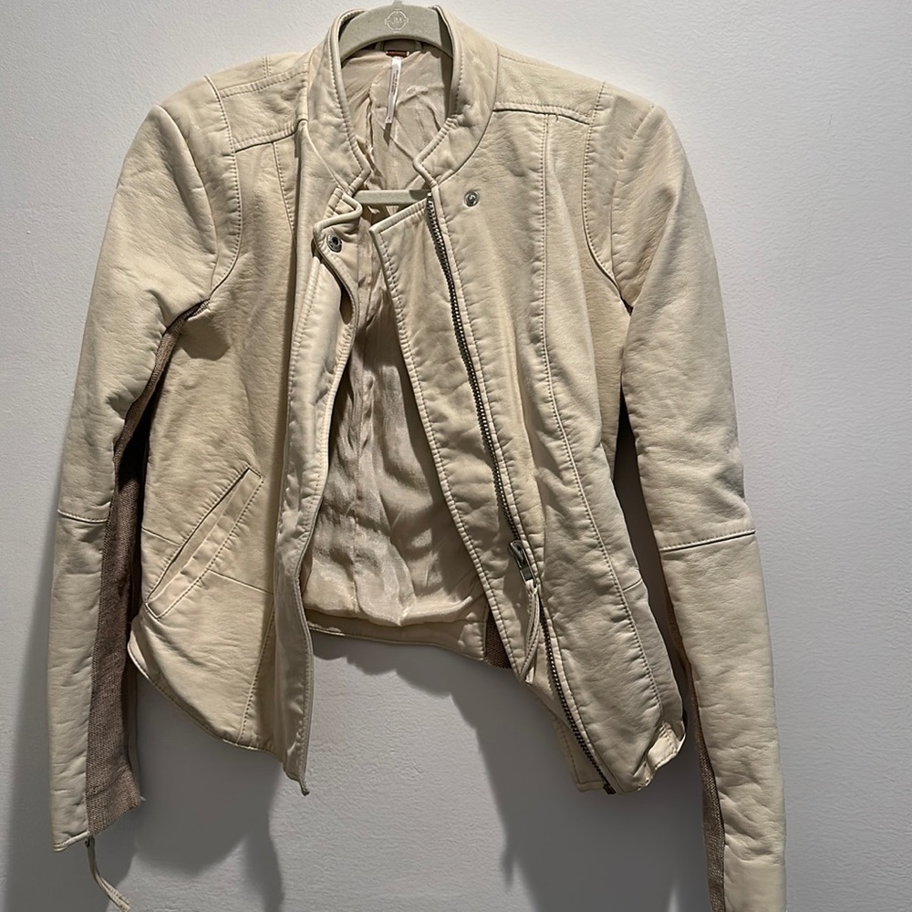 Cream free people leather jacket